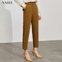 amii minimalism pants for women summer high waist suit pants office lady slim solid womens straight pants female bottom 12145226