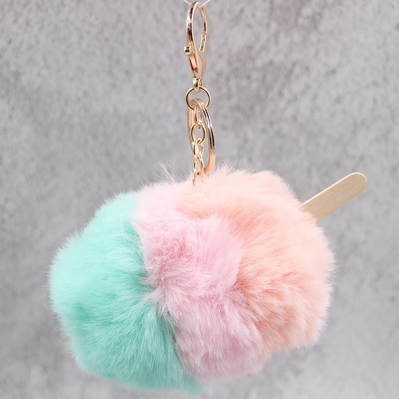 Модное кольцо для ключей с милым мороженым многоцветная плюшевая цепочка