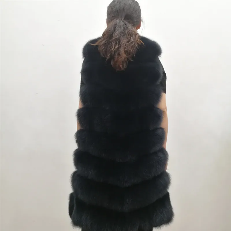 Жилет женский из натурального синего лисьего меха плотный без рукавов зимний 2019 |