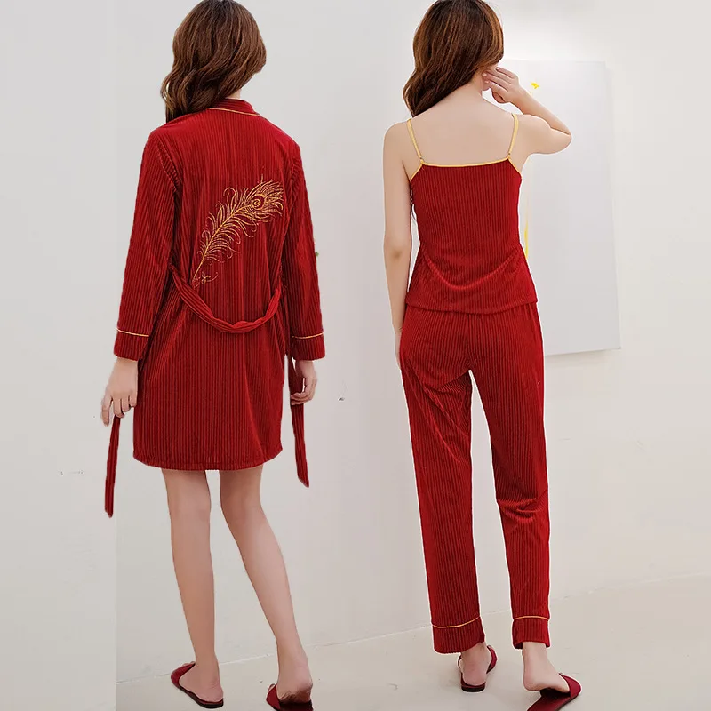 

Sexy Woman Velour 4PC Strap Top Pants Suit Sleep Robe Bath Gown Kimono Pajamas Sets Sleepwear Nightgown Home Wear Nightdress