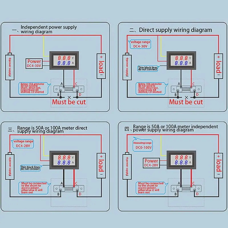 Красный синий цифровой вольтметр Амперметр постоянного тока 0-100 В/50 А двойной