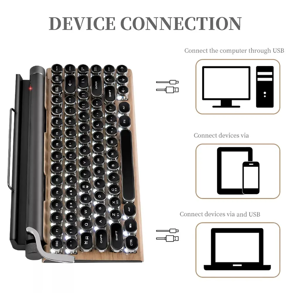 2021 New Mechanical Keyboard Wireless Bluetooth Keyboards Dot Retro Typewriter Keyboard 83 Keys Gaming Keyboards For PC Laptop