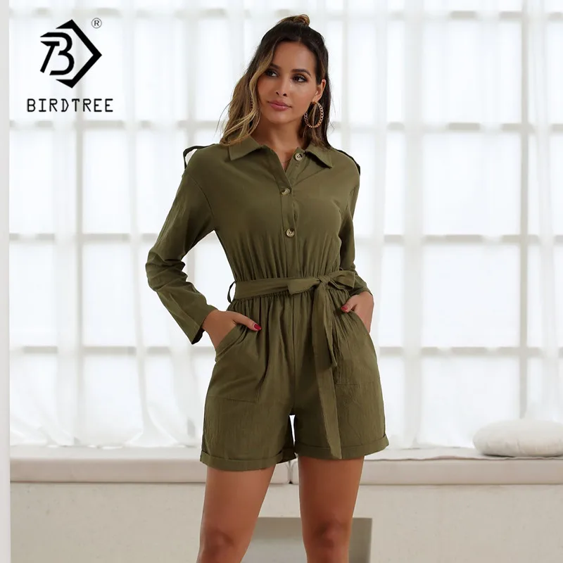 Женский комбинезон с эполетами в стиле милитари двумя карманами и поясом одежда