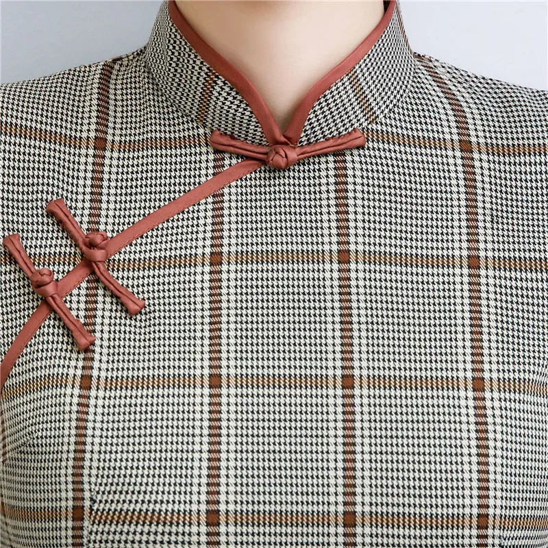 Летнее клетчатое платье с коротким рукавом, сексуальное, тонкое, Qipao, миди платья для женщин, Vestidos, Cheongsams, винтажное традиционное китайское платье, M-4XL
