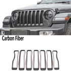 7 шт. JL на переднюю решетку, набор вставок, углеродное волокно гриль сетчатая Крышка Накладка для Jeep Wrangler JL 2018 2019
