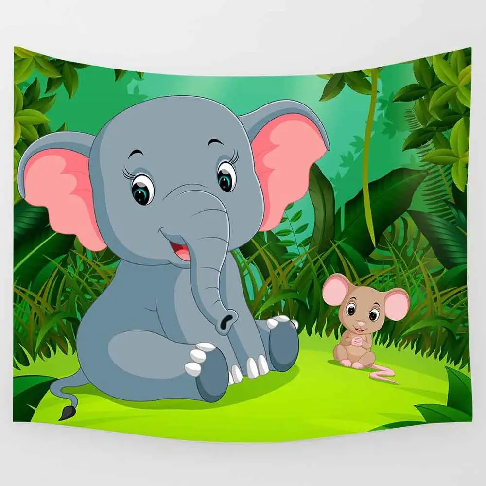 

Cartoon Elephant Tapestry Dinosaur Pirate Ships Forest Wall Hanging Tapestries for Living Room Bedroom Home Decor