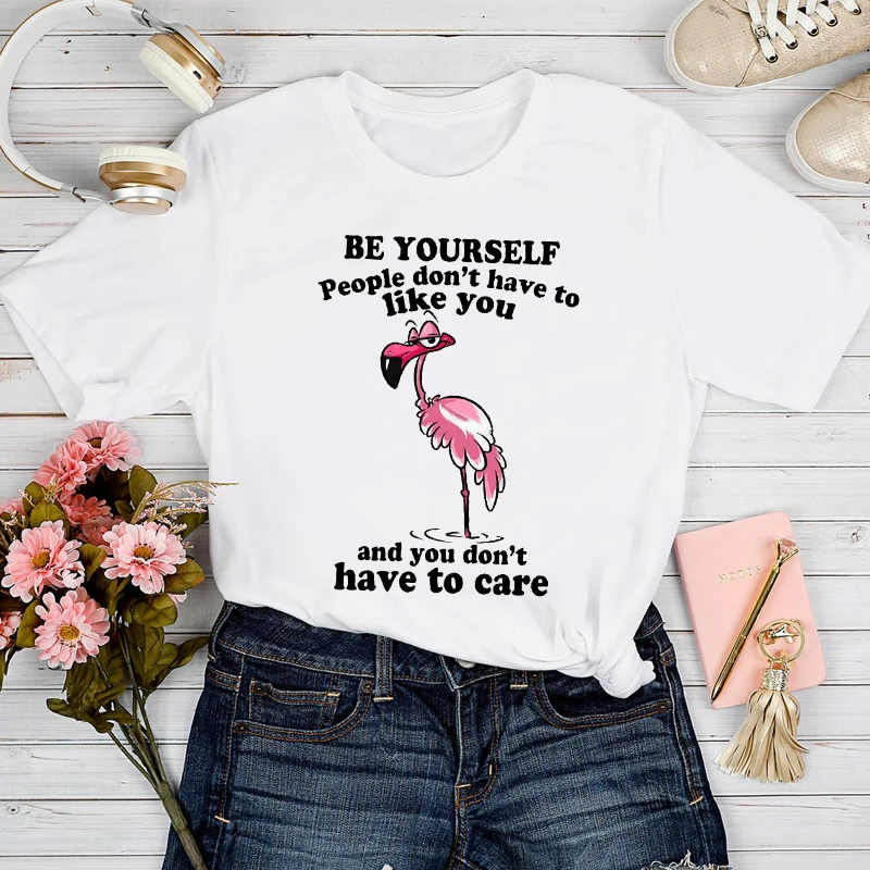 

T-shirts Women Flamingo Floral Flower 90s Style Fashion Spring Summer Tshirt Top Lady Graphic Female Print Clothes Tee T-Shirt