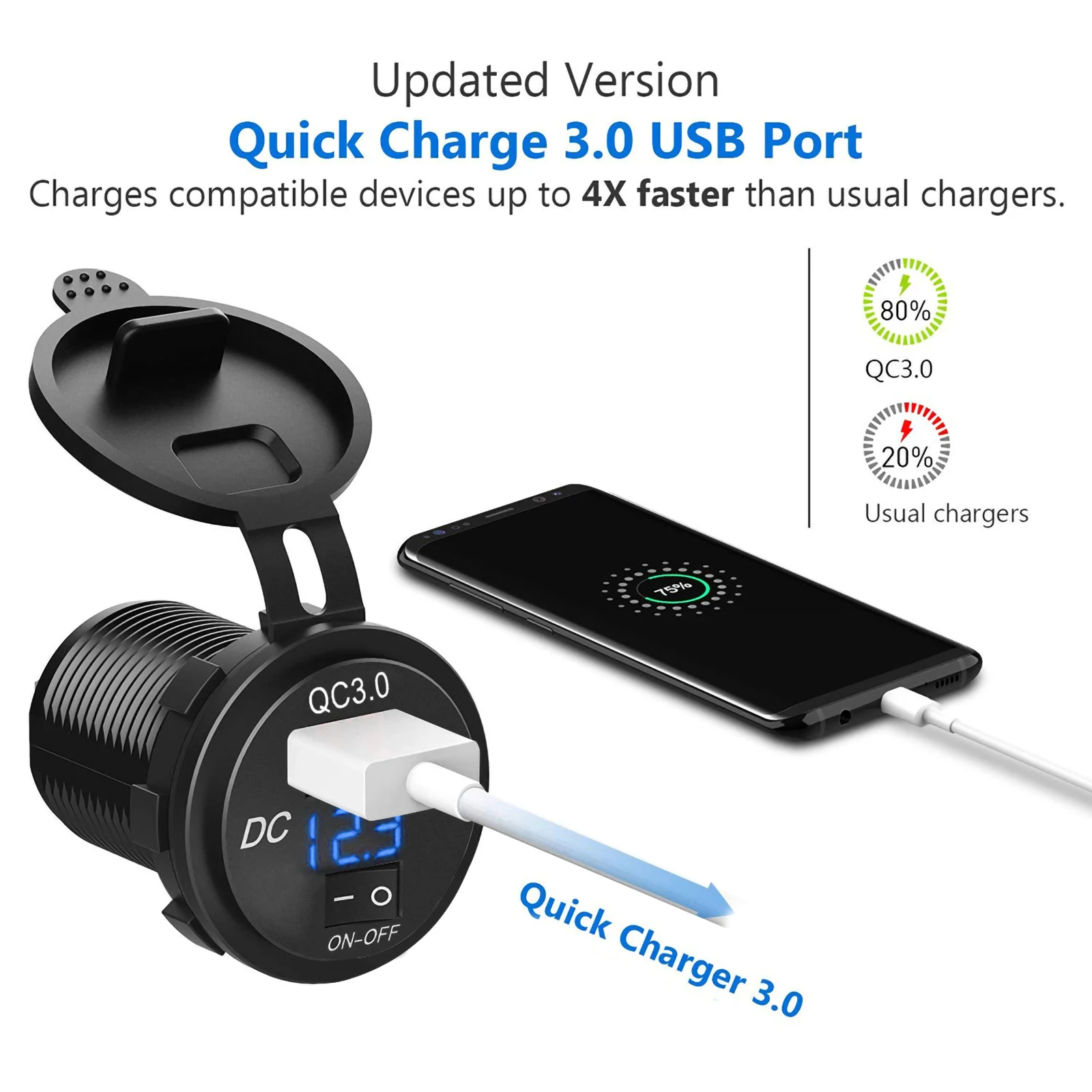 Автомобильное зарядное устройство SOONHUA QC3.0 водонепроницаемый USB цифровой