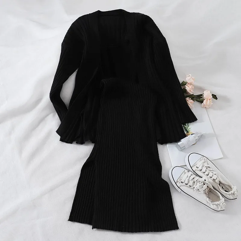 Женский трикотажный комплект из двух предметов однотонный свободный кардиган и