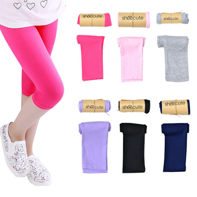 6 Pack Girl Leggings Knee Length Kids Summer Skinny Pants So