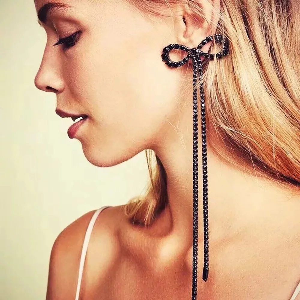 Бантом Длинной кисточкой Висячие серьги в виде капель с кристаллами форме для