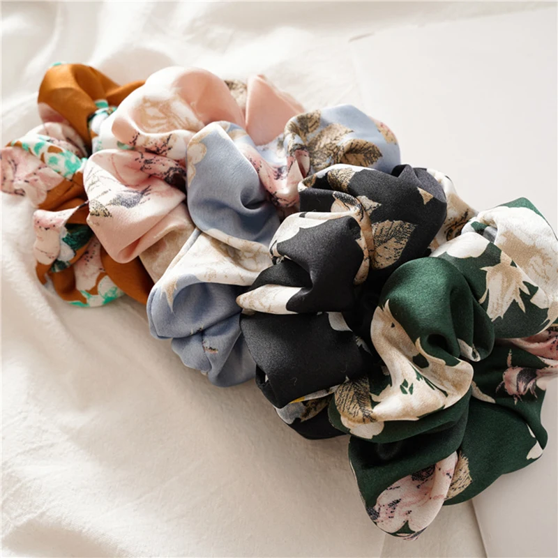 

Floral Print Women Silk Scrunchie Elastic Handmade Multicolor Hair Band Ponytail Holder Headband Hair Accessories 1PC Satin Silk