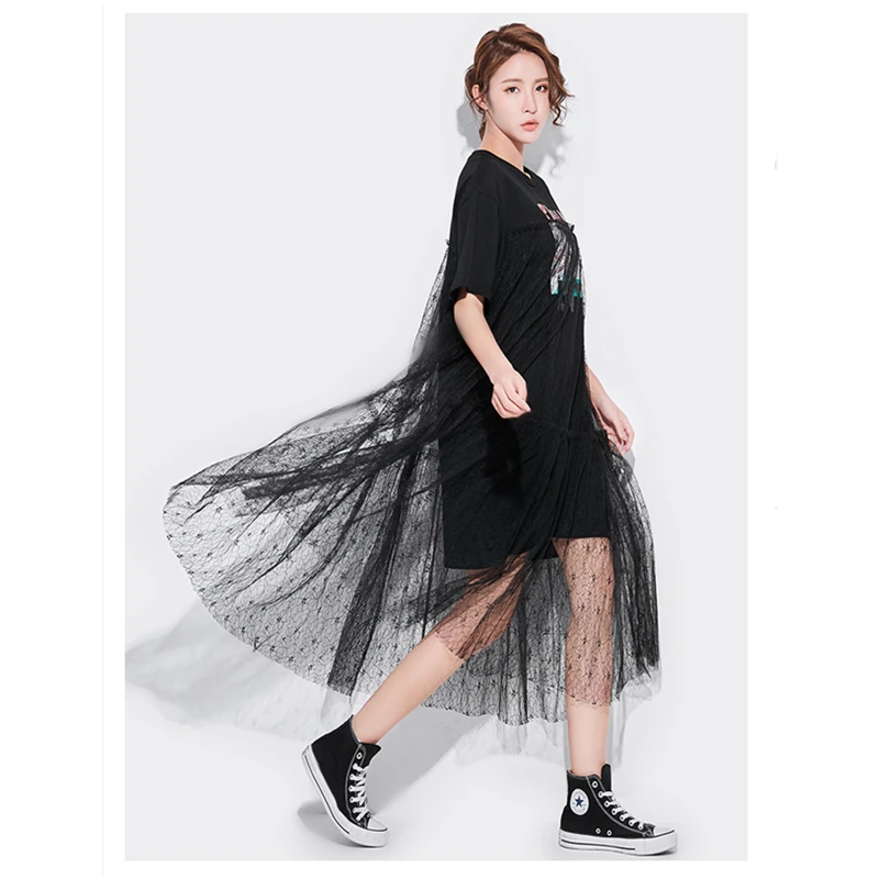 Платье Лето 2020 Женская мода размера плюс повседневные поддельные из двух частей