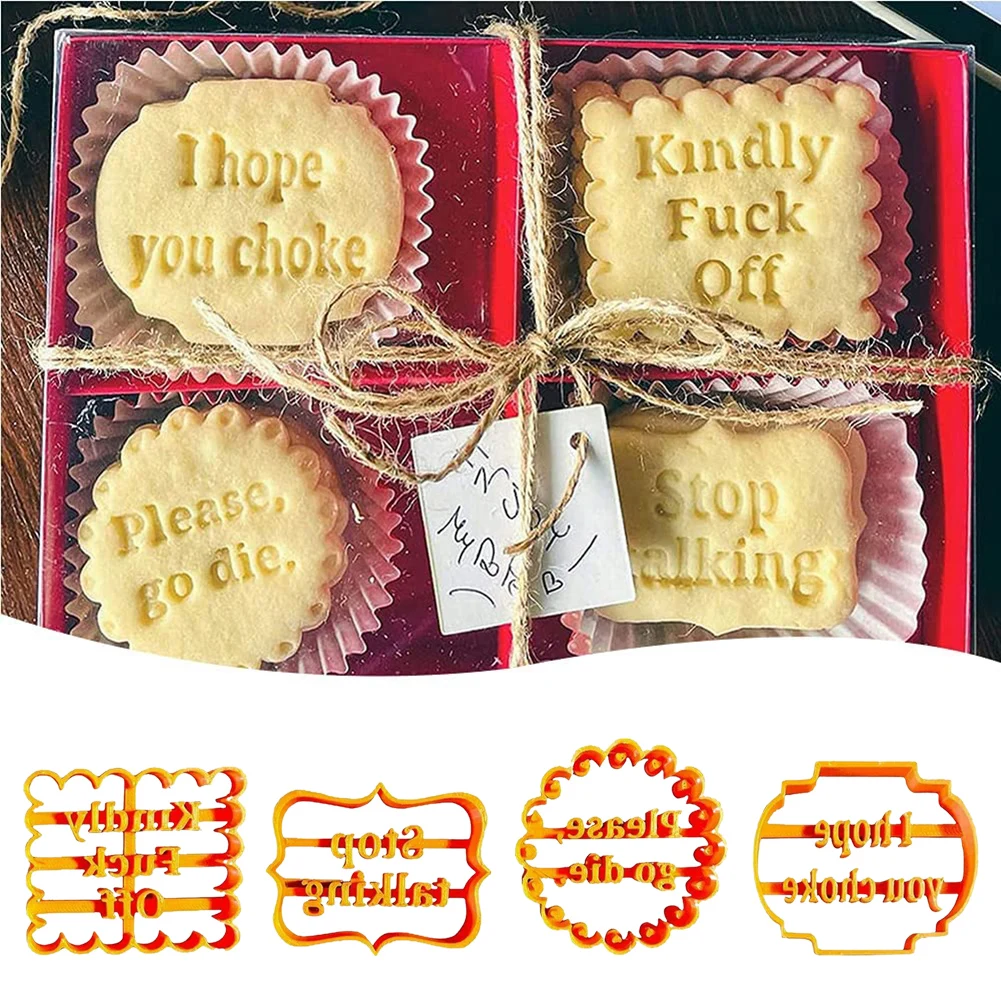 

4 Pcs Cookie Molds With Good Wishes Cookie Cutter Biscuit DIY Cake Baking Tools DIY Pastry Tool Biscuit Baking Mold Accessories