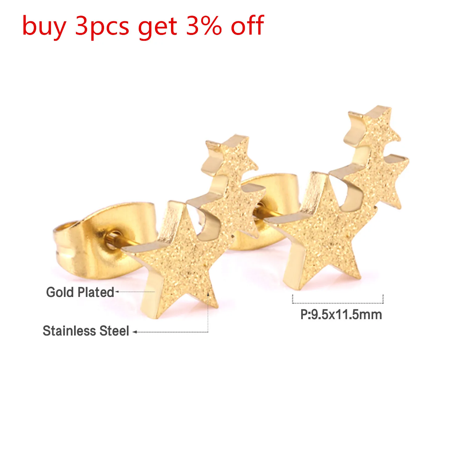 Набор серег гвоздиков из нержавеющей стали золотистого цвета|Серьги-гвоздики| |