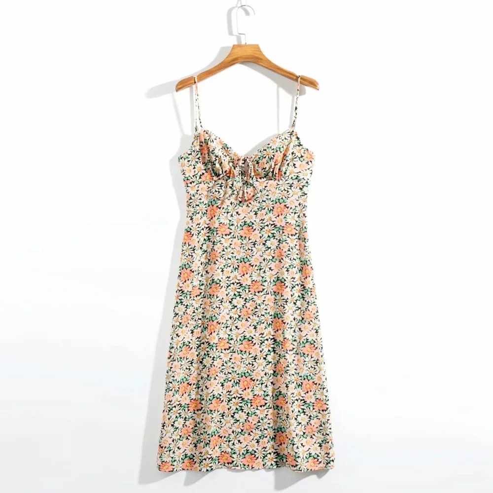 

Summer Backless Beach Dress 2021 Women Casual Sleeveless Midi Dresses Lady Sexy Spaghetti Strap V Neck Floral Printed Boho Robe