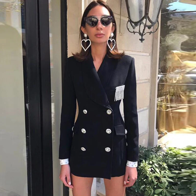 Newest HIGH QUALITY Fashion 2021 Designer Blazer Women's Double Breasted Crystal Diamonds Buttons Blazer Coat