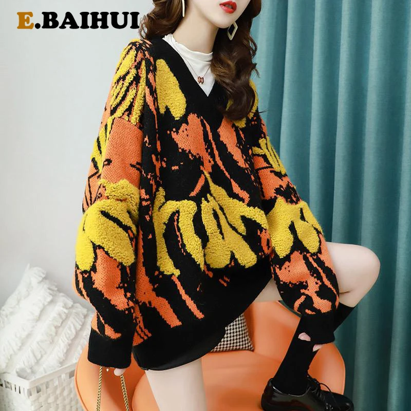 

EBAIHUI 2020 Autumn Winter Leopard Sweater Women Pullover Plus Size Womens Sweaters Thick Knitted Oversized Sweater Jumper