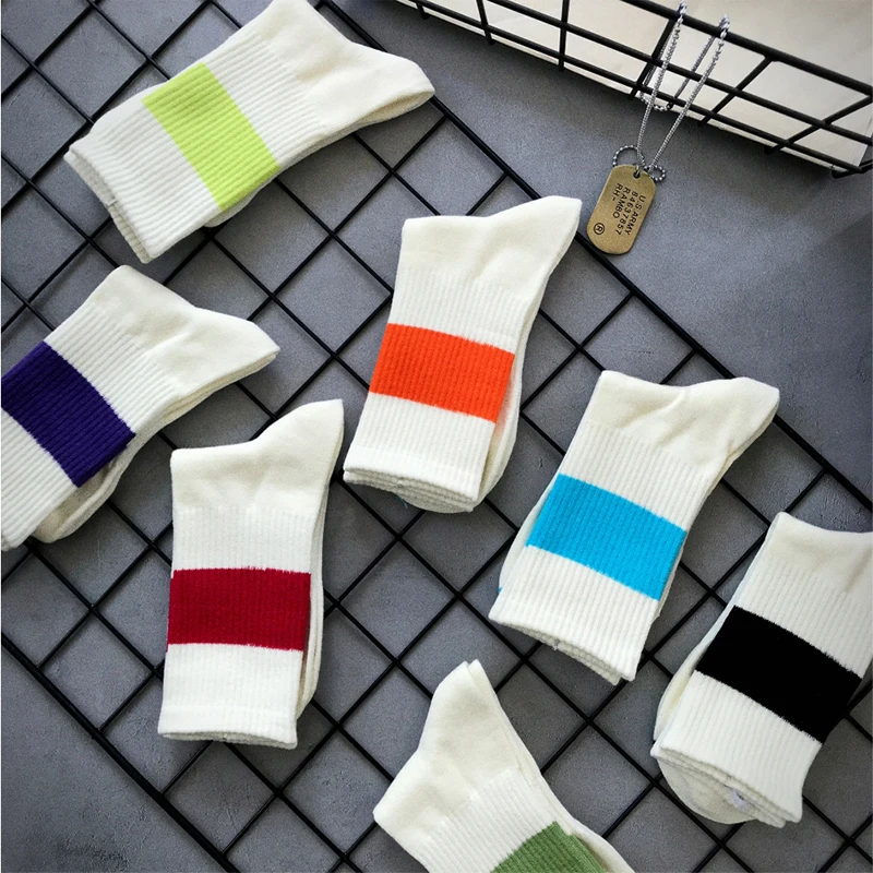 

Color stripe vivi street tide retro basketball Men's socks sports versatile leisure high purity Cotton Women in the stockings
