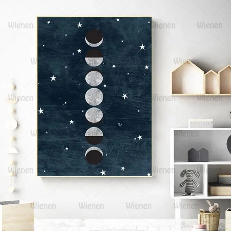 

Moon Cycle Canvas Painting Moon Phase Space Wall Art Canvas Painting Science Lunar Phases Wall Picture Study Living Room Decor