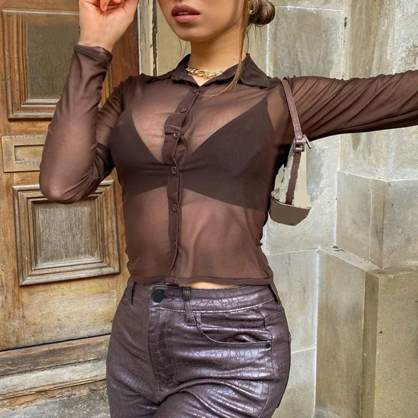 

Летняя Укороченная рубашка на пуговицах с длинным рукавом, блузки и сорочки, 2021 неоновый зеленый, розовый, коричневый, синий однотонные женс...