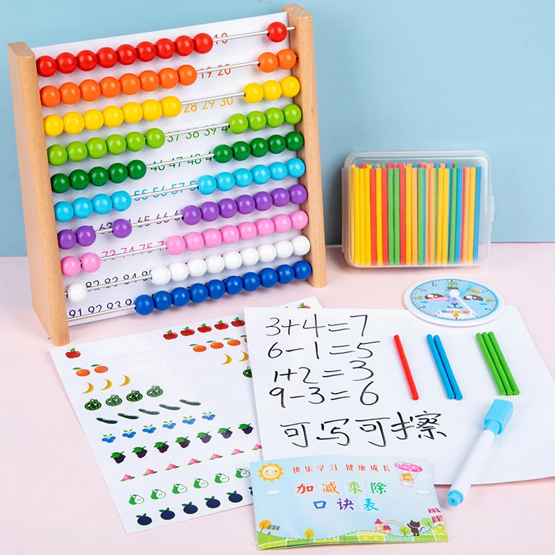 Soporte de madera Montessori para Aprendizaje de &aacute;baco para ni&ntilde;os, tablero cognitivo para contar, ayuda did&aacute;ctica, juguetes de matem&aacute;ticas para Educaci&oacute;n Temprana, regalo para ni&ntilde;os-0