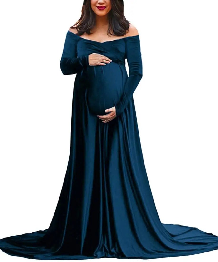 

Осень/Зима 2021 женская одежда золотой бархат для беременных женщин V-образный вырез со шлейфом длинное платье для фотосъемки