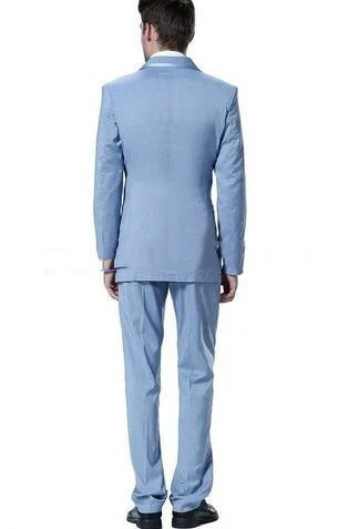 

Мужские костюмы с двумя небесно-голубыми пуговицами с заостренным лацканом, модные смокинги для мужчин под заказ, приталенные (пиджак, брюк...