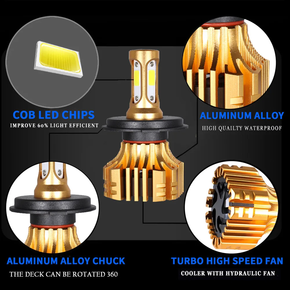 Ztzpie 3000K 4300K 6000K 8000K 12000LM 9005 H1 880 H4 Turbo светодиодные фары H3 H7 H11 9006 светодиодные лампы H16 супер яркий COB Led свет