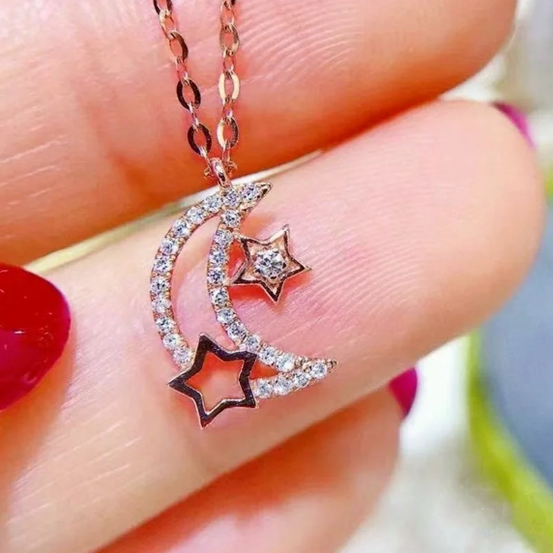 

CAOSHI Fashion Necklaces for Women Star and Moon Pendant Jewelry with Shiny Zirconia Young Sweet Girl Accessories Statement Gift