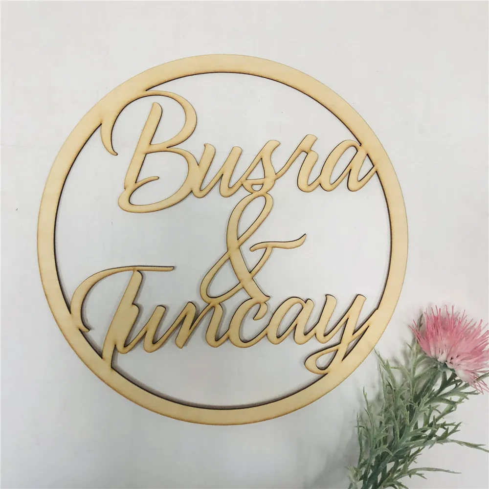 Custom Wreath Wooden Wedding Circle Hanging Personalized Couples Name Flower Sign Romantic Wooden Marriage Party Decorations