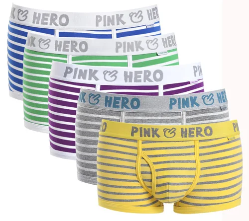 As shown Горячая Распродажа: 5 шт./лот Pink Heroes высокого качества нижнее белье из хлопка, Для мужчин шорты-боксеры Классический Полосатый мужской нижнее белье удобные U-сумка - Цвет: As shown