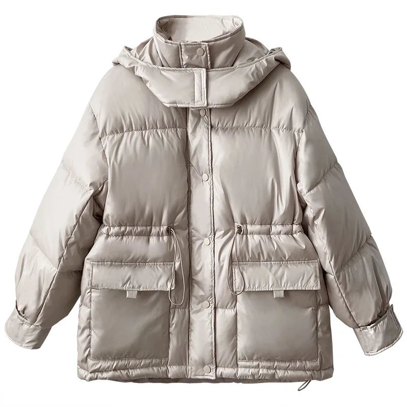 

Waist Hugging Down Cotton Coat Women's Winter Hooded Jacket Warm Windproof Oversize Puffer Jacket