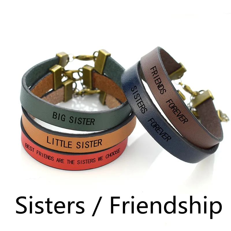 Лучшие друзья Выгравированные буквы панк кожаный браслет большая сестра
