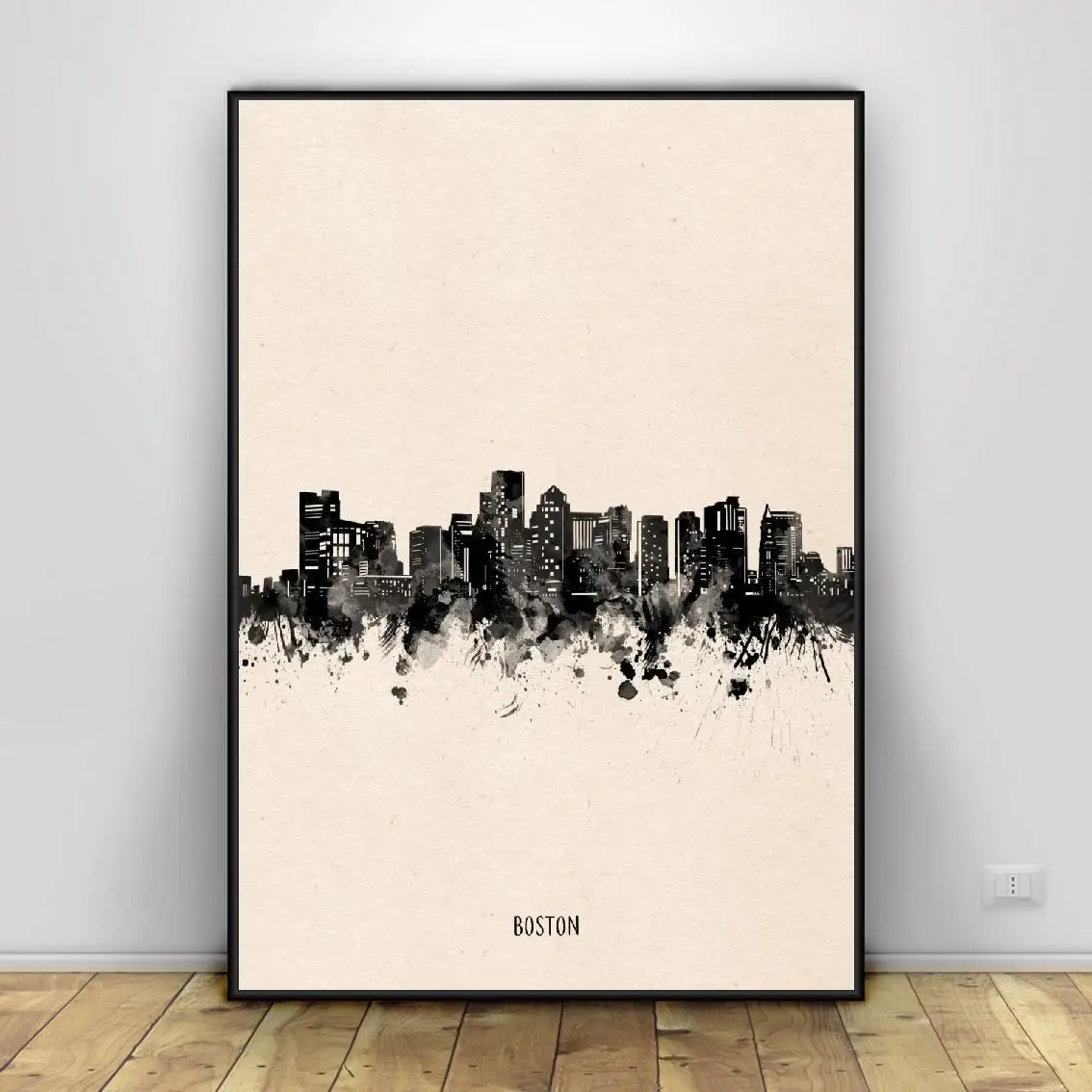 Абстрактная Картина на холсте с черными чернилами Бостонского города постер