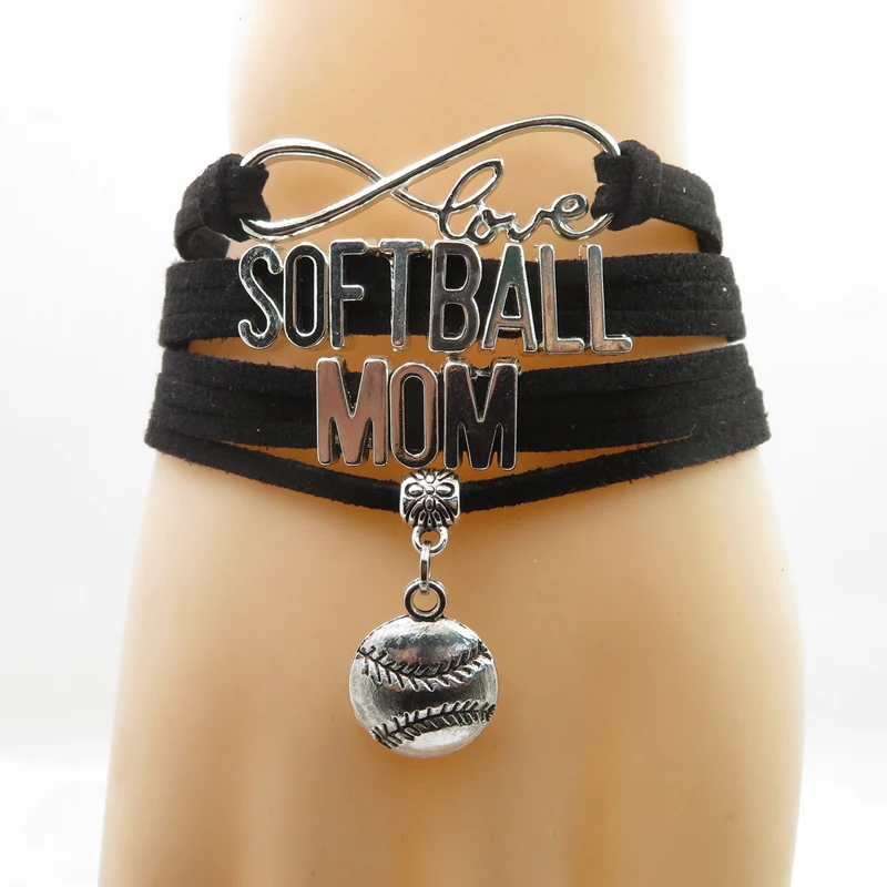 Бесконечность любовь Софтбол Браслет мамы Летучая мышь Очаровательные кожаные