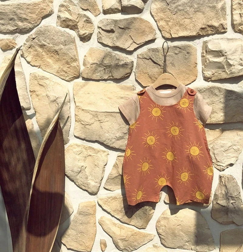 Корейский Летний комбинезон для новорожденных с принтом солнца свободный милый