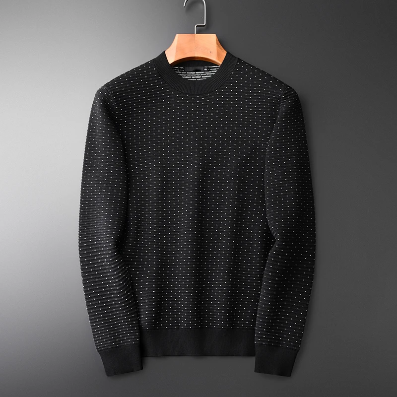 

Quality Men Hight White Dot Round Neck Pullover Fashion New Autumn And Winter Slim Fit Sweater Male