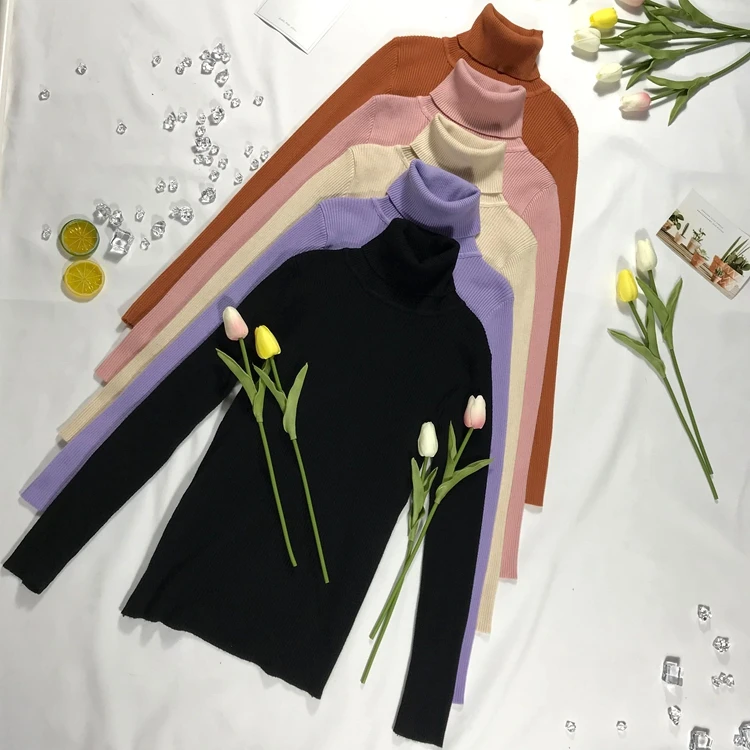 Свитер женский осенне-зимний эластичный с высоким воротом | Женская одежда