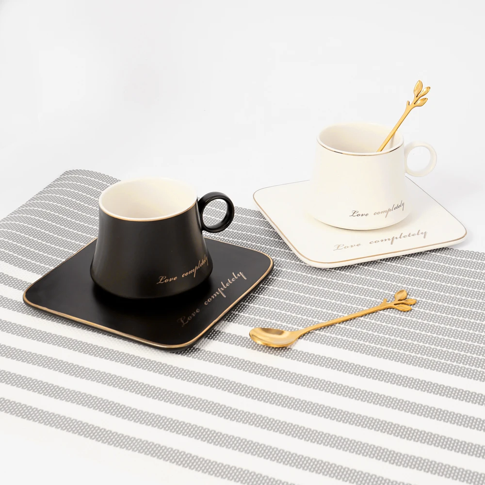

Elegant Ceramic Coffee Cup with Saucer Spoon Drinkware Supplies Tea Cocoa Milk Juice Ceramic Teacup Mug Unique Office Gift