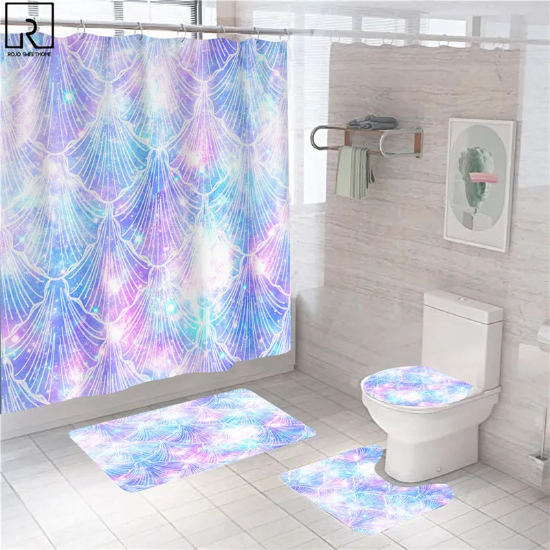pink marble shower curtains shiny decor for bathroom polyester fabric decorative bath screen toilet cover carpet wc accessories free global shipping