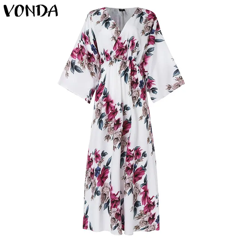 as picture VONDA, осенне-летнее платье, женское, Цветочный, сексуальный сарафан, макси, длинное, Vestido, для вечеринки, пляжное платье, Femme, цветочный рисунок, размера плюс, 5XL - Цвет: as picture