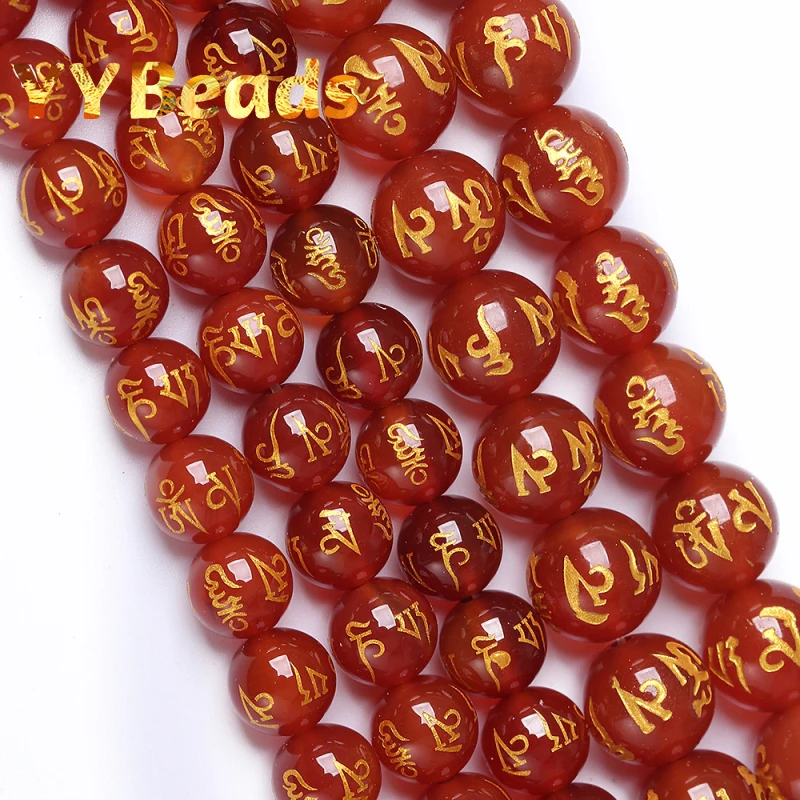

Natural Six Word Mantra Prayer Red Agates Beads 6-12mm Round Loose Charm Beads For Jewelry Making DIY Bracelets Women Necklaces