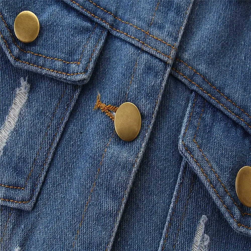 Джинсовая куртка с цветочной вышивкой для девочек модная верхняя одежда детей