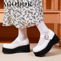 agodor 2021 spring mary janes shoes women high heels platform wedges heel dress pumps buckle ladies footwear white large size 48