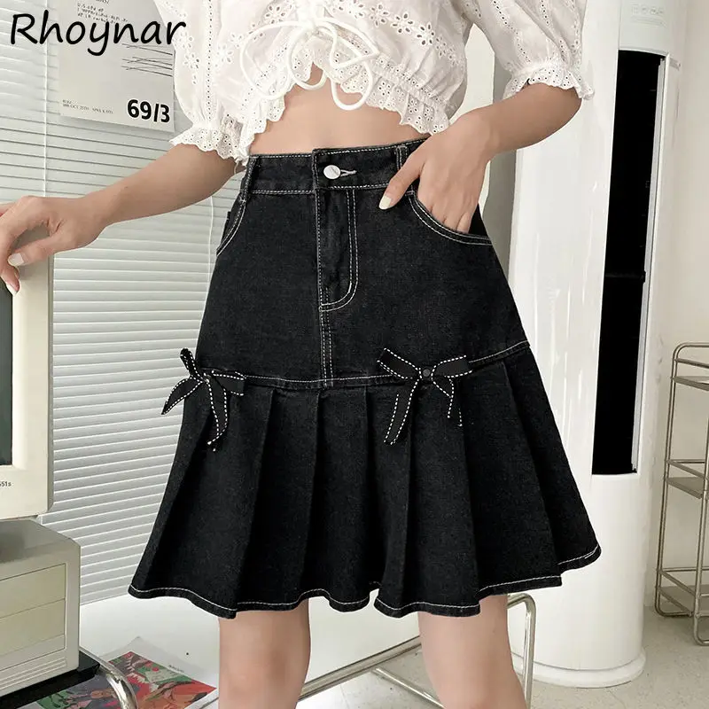 

Skirts Women Summer Simple New Chic Sexy Bow Leisure All-match Vintage Fit Ulzzang Daily Empire Elegant Sweet Clothing Fashion