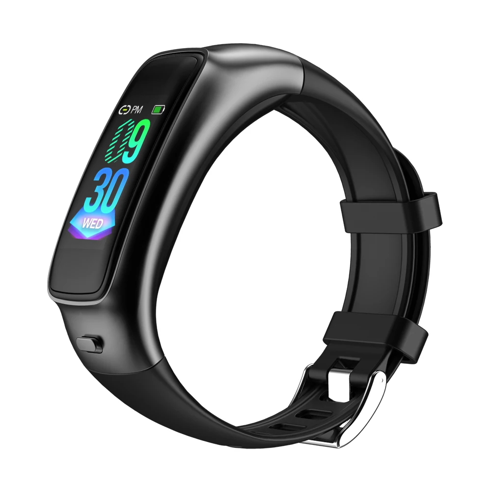 Black TB02 Bluetooth наушники умный браслет 2 в 1 шумоподавление с микрофоном 0,9" пульсометр кровяное давление смарт-браслет музыкальные гарнитуры - Цвет: Black
