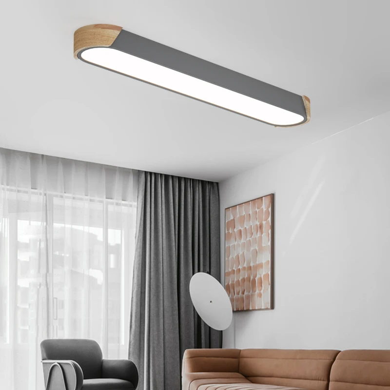 

Nordic Led Long Strip Ceiling Lamp Macaron Modern Minimalist Entrance Hall Aisle Corridor Creative Solid Wood Balcony Lamps