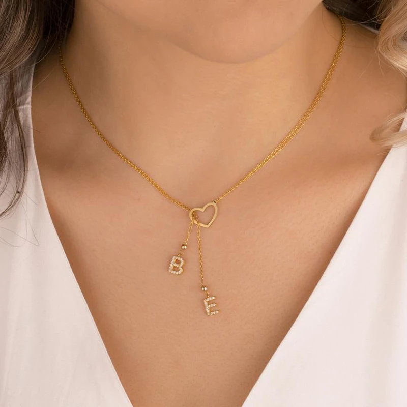 

Stainless steel irregular letter necklace with diamonds, personalized letter necklace, simple and fashionable gift