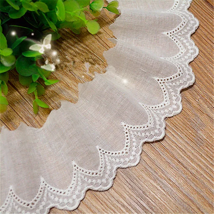 

7-14 ярдов/партия, ширина 6,5 см, белая вышитая кружевная ткань из 100% хлопка, женская одежда, кружевная отделка «сделай сам», бесплатная доставка RS440